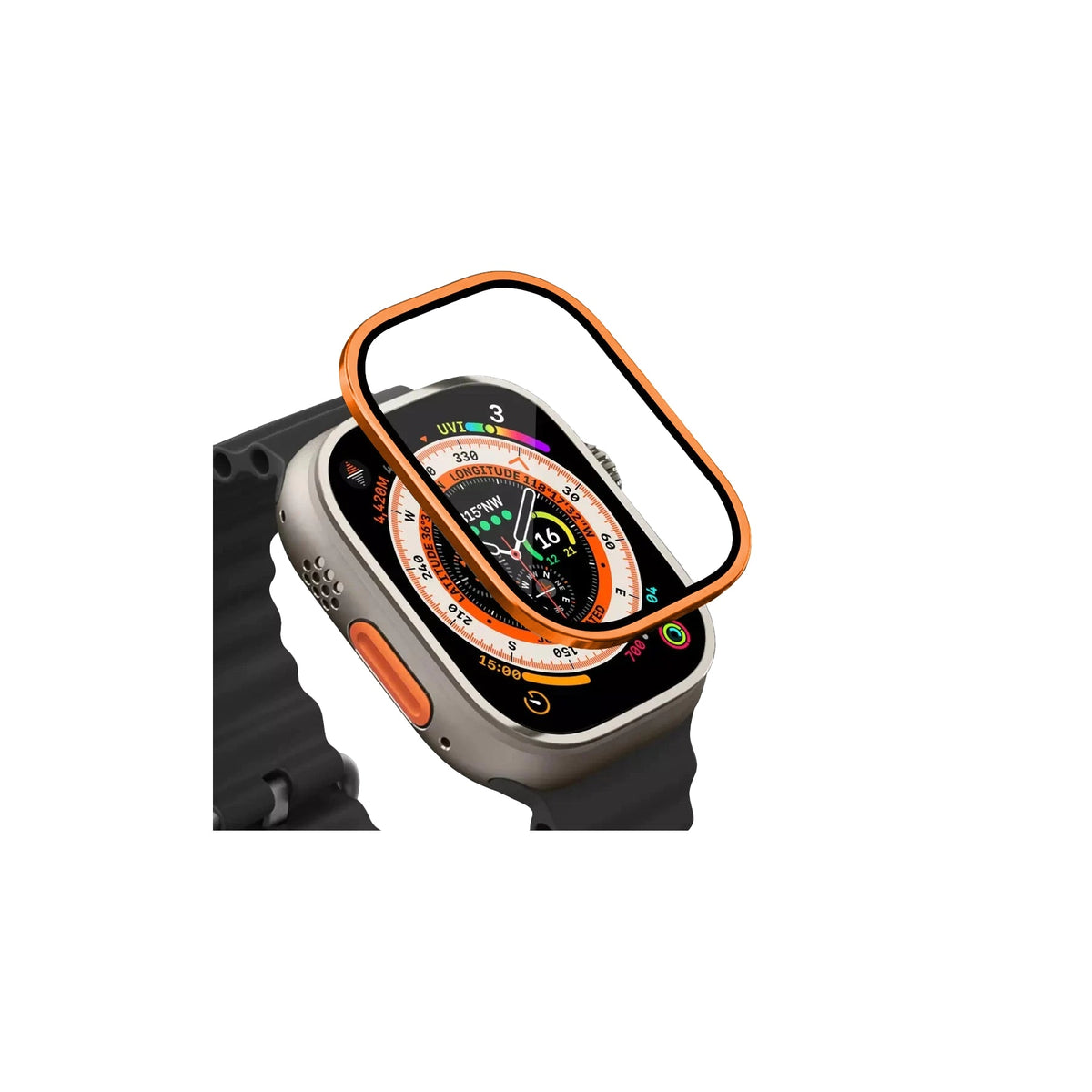 Apple Watch Ultra Uyumlu Metal Çerçeveli İnce Ekran Koruyucu Turuncu  bikordon