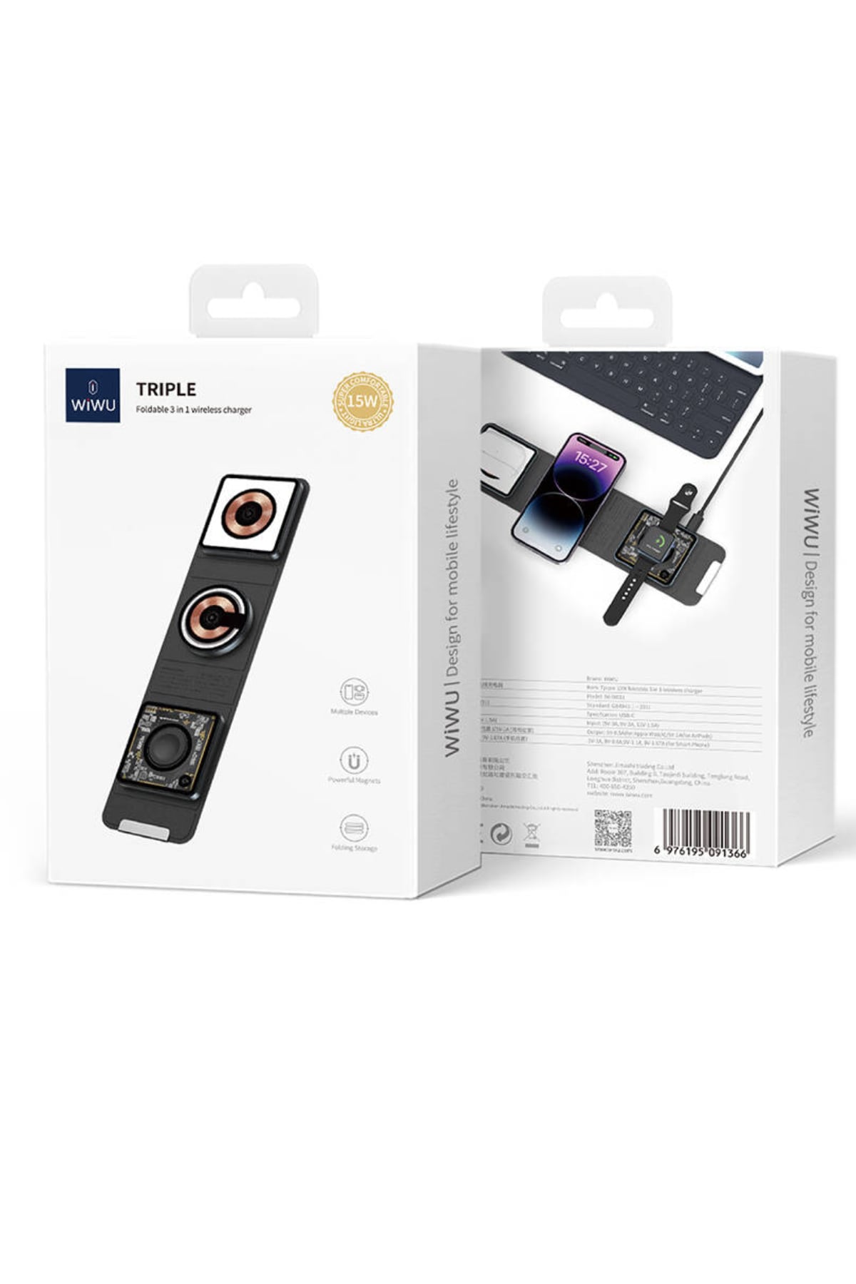 Wiwu Wi-W001 3in1 Katlanabilir Magnetik Kablosuz Şarj Standı  Wiwu