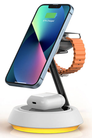 Wiwu Wi-W002 3in1 Hızlı Şarj Özellikli Magnetik Kablosuz Şarj Standı  Wiwu
