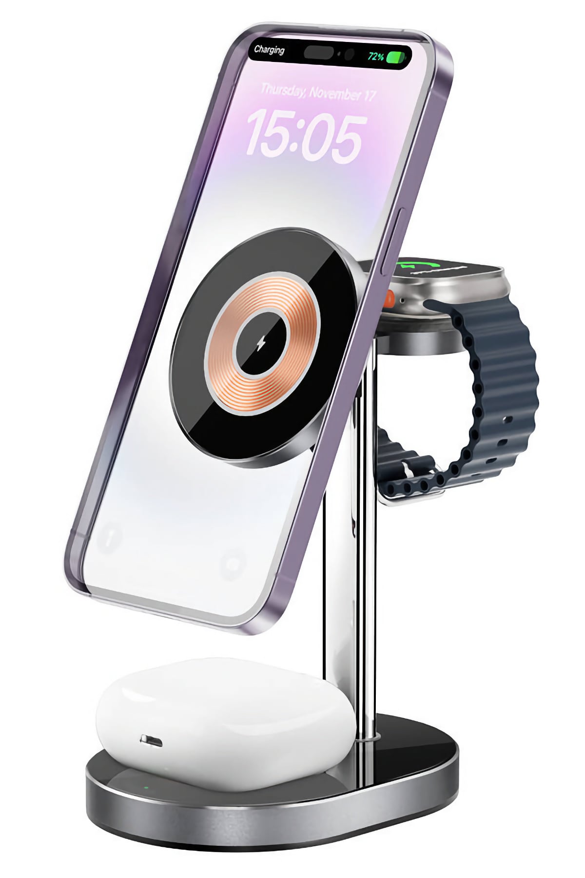 Wiwu Wi-W003 Light and Shadow 3in1 Magnetic Wireless Charging Stand with Fast Charging 