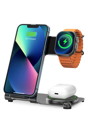 Wiwu Wi-W005 Armor 3in1 Hızlı Şarj Özellikli Magnetik Kablosuz Şarj Standı  Wiwu