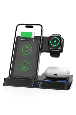 Wiwu Wi-W006 Power Air 5in1 Dijital Saatli ve Alarmlı Hızlı Şarj Özellikli Magnetik Kablosuz Şarj Standı  Wiwu