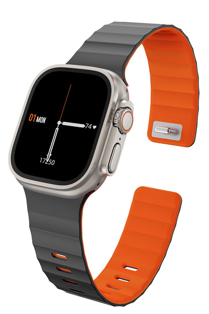 Wiwu Mag Secur Apple Watch / Ultra Uyumlu Silikon Kordon Siyah Turuncu