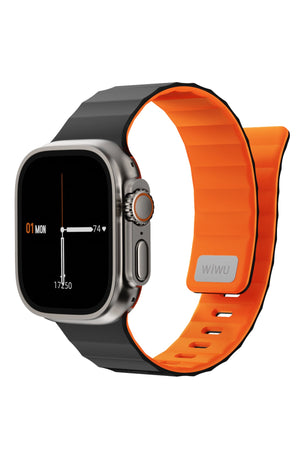 Wiwu Mag Secur Apple Watch / Ultra Uyumlu Silikon Kordon Siyah Turuncu