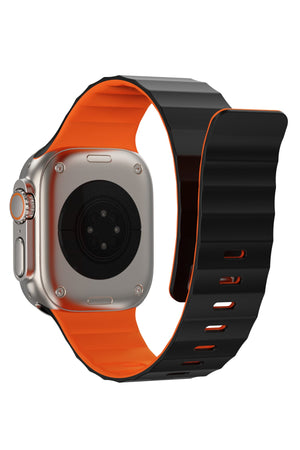 Wiwu Mag Secur Apple Watch / Ultra Uyumlu Silikon Kordon Siyah Turuncu Wiwu