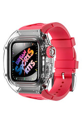 Apple Watch Uyumlu Armor Loop Şeffaf Kasa Koruyucu Amaranto Silikon Kordon