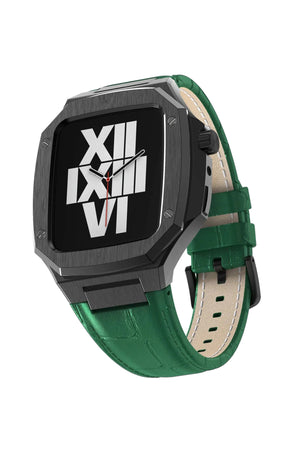 Apple Watch Uyumlu Belize Siyah Kasa Koruyucu Deri Kordon Yeşil  bikordon