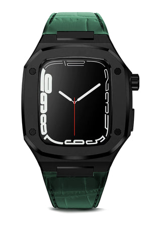 Apple Watch Uyumlu Belize Siyah Kasa Koruyucu Deri Kordon Yeşil  bikordon