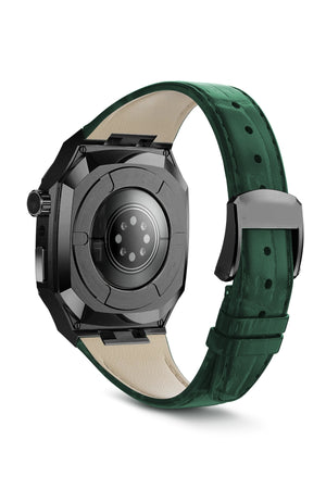 Apple Watch Uyumlu Belize Siyah Kasa Koruyucu Deri Kordon Yeşil  bikordon