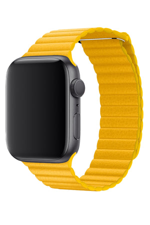 Apple Watch Uyumlu Deri Loop Kordon Sarı  bikordon