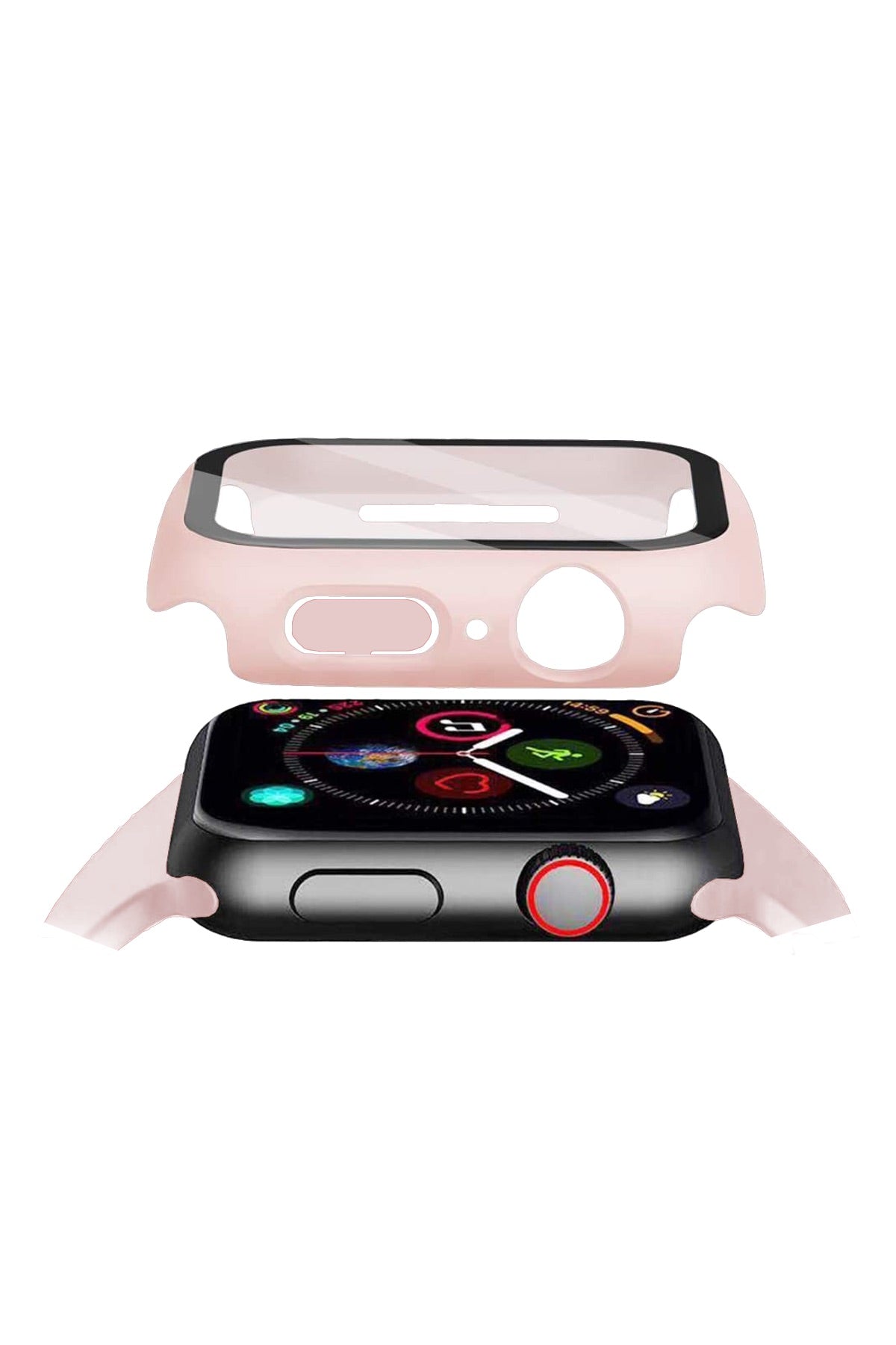 Apple Watch Uyumlu Ekran Koruyucu Kum Pembe Renkli Kasa  bikordon