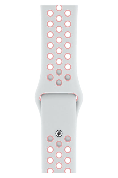 Apple Watch Uyumlu Silikon Delikli Spor Kordon Beyaz Kum Pembe  bikordon