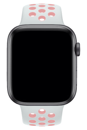 Apple Watch Uyumlu Silikon Delikli Spor Kordon Beyaz Kum Pembe  bikordon