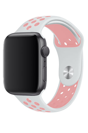 Apple Watch Uyumlu Silikon Delikli Spor Kordon Beyaz Kum Pembe  bikordon