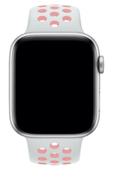 Apple Watch Uyumlu Silikon Delikli Spor Kordon Beyaz Kum Pembe