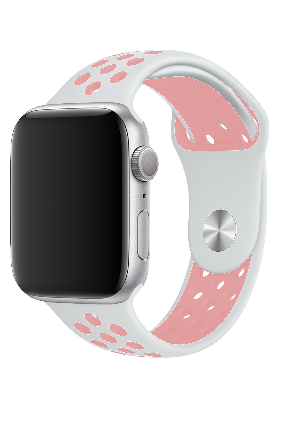 Apple Watch Uyumlu Silikon Delikli Spor Kordon Beyaz Kum Pembe  bikordon