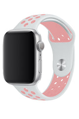 Apple Watch Uyumlu Silikon Delikli Spor Kordon Beyaz Kum Pembe