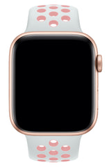 Apple Watch Uyumlu Silikon Delikli Spor Kordon Beyaz Kum Pembe