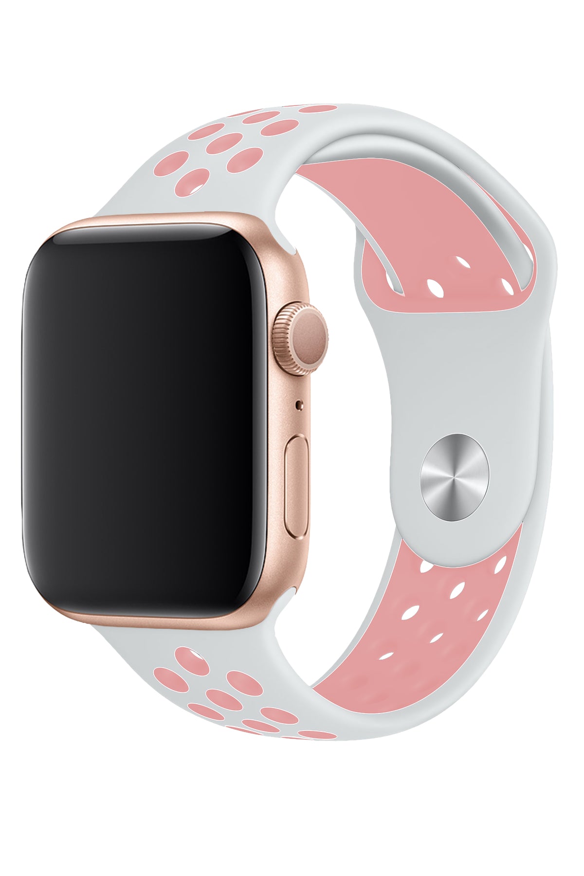 Apple Watch Uyumlu Silikon Delikli Spor Kordon Beyaz Kum Pembe  bikordon
