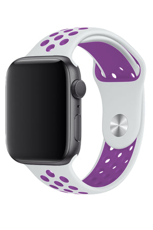 Apple Watch Uyumlu Silikon Delikli Spor Kordon Beyaz Mor  bikordon