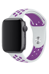 Apple Watch Compatible Silicone Perforated Sport Band White Purple 