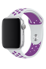 Apple Watch Compatible Silicone Perforated Sport Band White Purple 