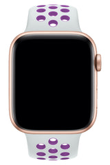 Apple Watch Compatible Silicone Perforated Sport Band White Purple 