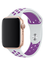 Apple Watch Compatible Silicone Perforated Sport Band White Purple 