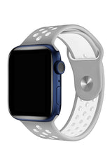 Apple Watch Uyumlu Silikon Delikli Spor Kordon Gri Beyaz