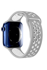 Apple Watch Uyumlu Silikon Delikli Spor Kordon Gri Beyaz