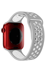 Apple Watch Uyumlu Silikon Delikli Spor Kordon Gri Beyaz