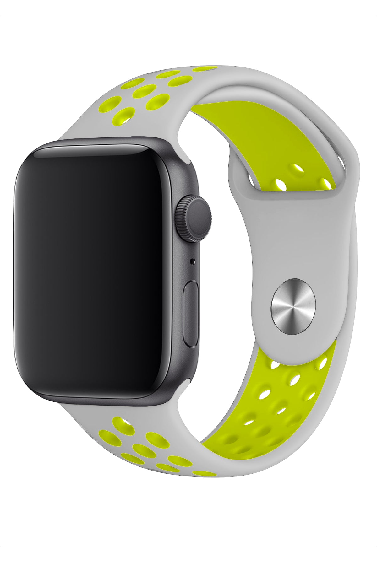 Apple Watch Uyumlu Silikon Delikli Spor Kordon Gri Yeşil  bikordon