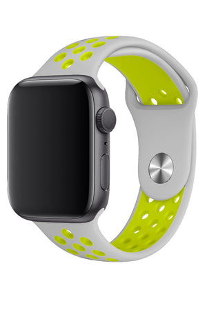 Apple Watch Uyumlu Silikon Delikli Spor Kordon Gri Yeşil  bikordon