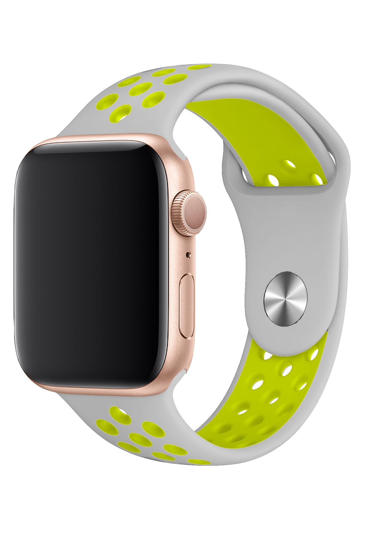 Apple Watch Uyumlu Silikon Delikli Spor Kordon Gri Yeşil  bikordon