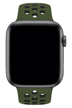 Apple Watch Uyumlu Silikon Delikli Spor Kordon Haki Siyah  bikordon