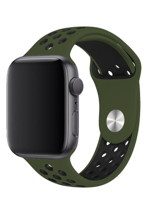 Apple Watch Uyumlu Silikon Delikli Spor Kordon Haki Siyah  bikordon