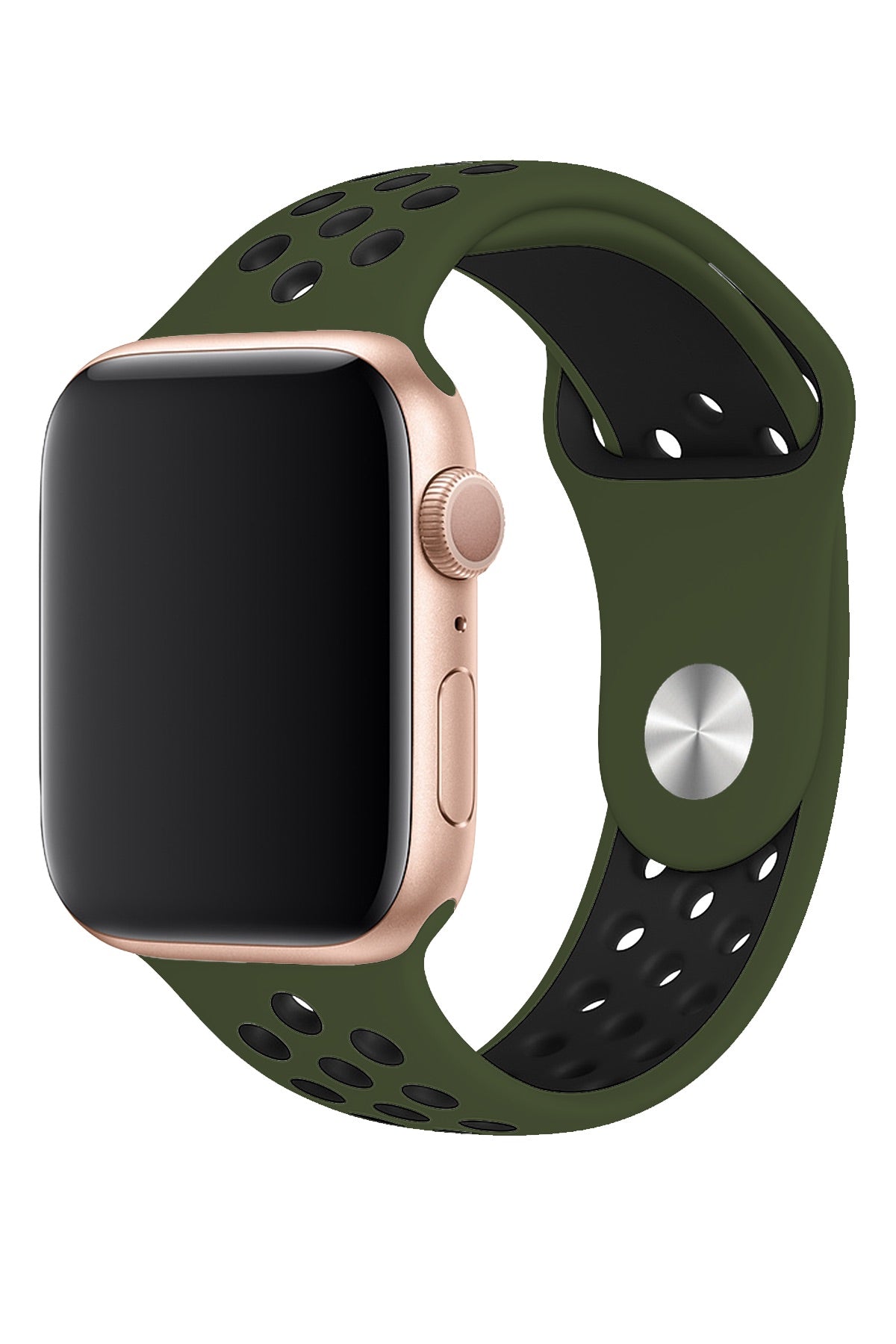 Apple Watch Compatible Silicone Perforated Sport Band Khaki Black