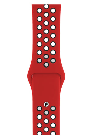 Apple Watch Uyumlu Silikon Delikli Spor Kordon Kırmızı Siyah  bikordon