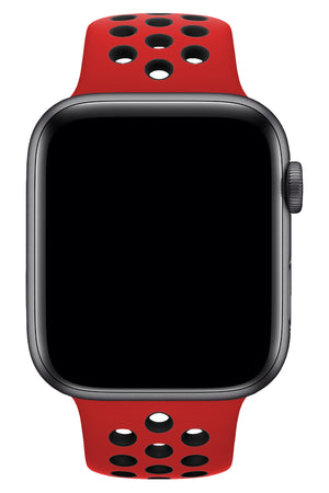 Apple Watch Uyumlu Silikon Delikli Spor Kordon Kırmızı Siyah  bikordon