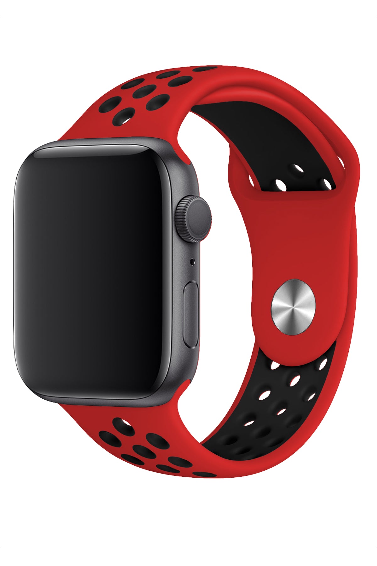 Apple Watch Uyumlu Silikon Delikli Spor Kordon Kırmızı Siyah  bikordon