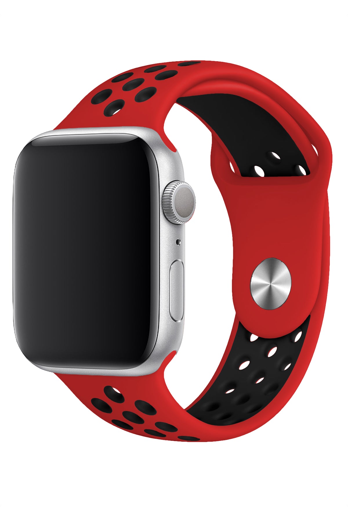 Apple Watch Uyumlu Silikon Delikli Spor Kordon Kırmızı Siyah  bikordon