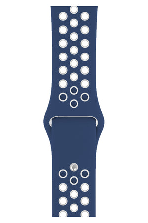 Apple Watch Compatible Silicone Perforated Sport Band Navy Blue White 