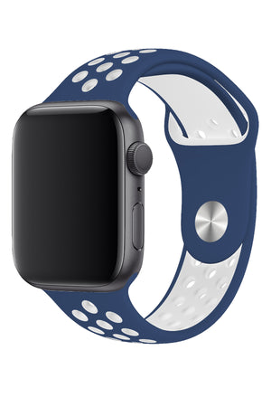 Apple Watch Uyumlu Silikon Delikli Spor Kordon Lacivert Beyaz  bikordon