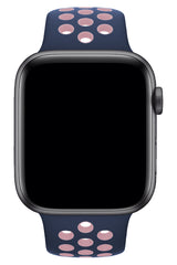 Apple Watch Uyumlu Silikon Delikli Spor Kordon Lacivert Pembe