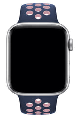 Apple Watch Uyumlu Silikon Delikli Spor Kordon Lacivert Pembe