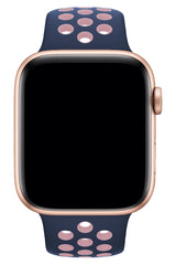 Apple Watch Uyumlu Silikon Delikli Spor Kordon Lacivert Pembe