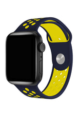 Apple Watch Uyumlu Silikon Delikli Spor Kordon Lacivert Sarı