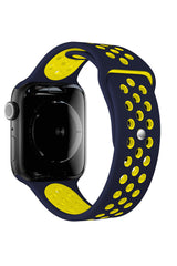 Apple Watch Uyumlu Silikon Delikli Spor Kordon Lacivert Sarı