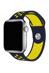 Apple Watch Uyumlu Silikon Delikli Spor Kordon Lacivert Sarı