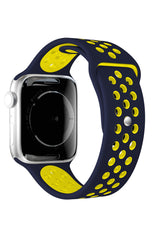Apple Watch Uyumlu Silikon Delikli Spor Kordon Lacivert Sarı